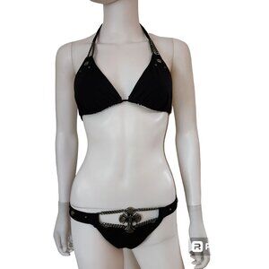RARE Vintage Beach Bunny Jewel Black Cross Chain Studs Bikini